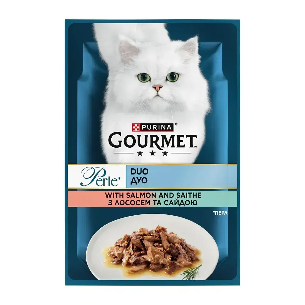 Вологий корм для котів Gourmet Perle Duo із лососем та сайдою в соусі 85 г 12581726