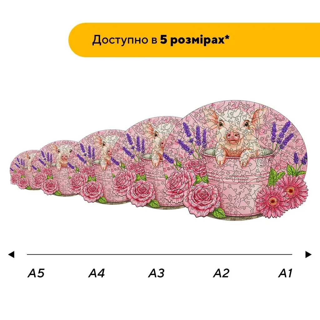 Деревянный фигурный пазл Аккуратная Свинка, А5, Деревянная коробка 35 элементов - фото 2