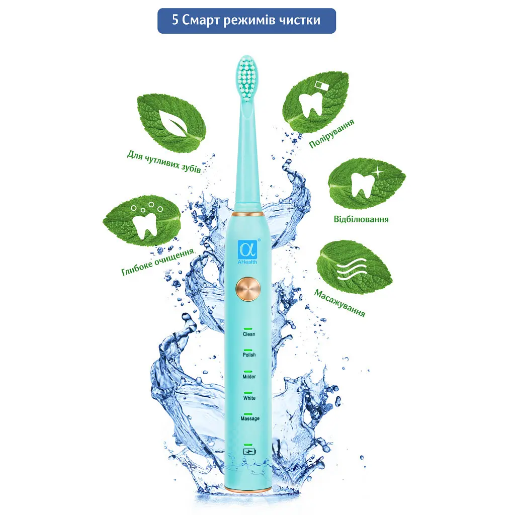 Электрическая зубная щетка AHealth SMART SONIC SMILE 1 green (AHsss1g) - фото 2