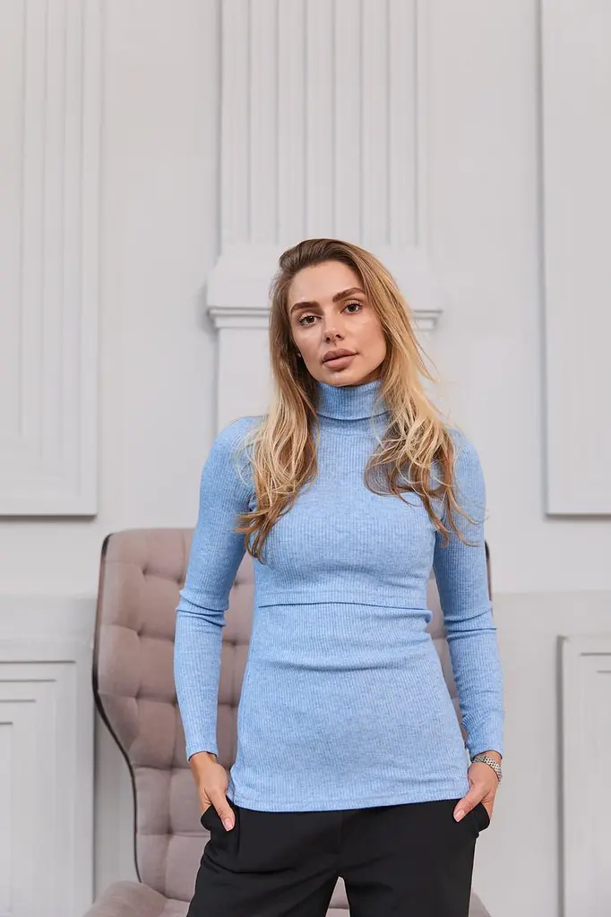 Жіночий гольф для вагітних та годуючих мам із ангори в рубчик Dublin XXL (50) Lullababe Блакитний - фото 4