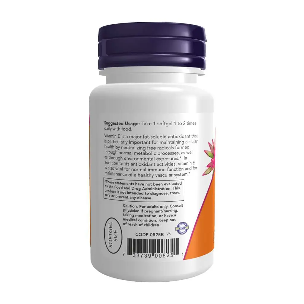 Вітамін E (D-альфа-токоферол) Vitamin E-200 D-Alpha Tocopheryl - 100 softgels - фото 3
