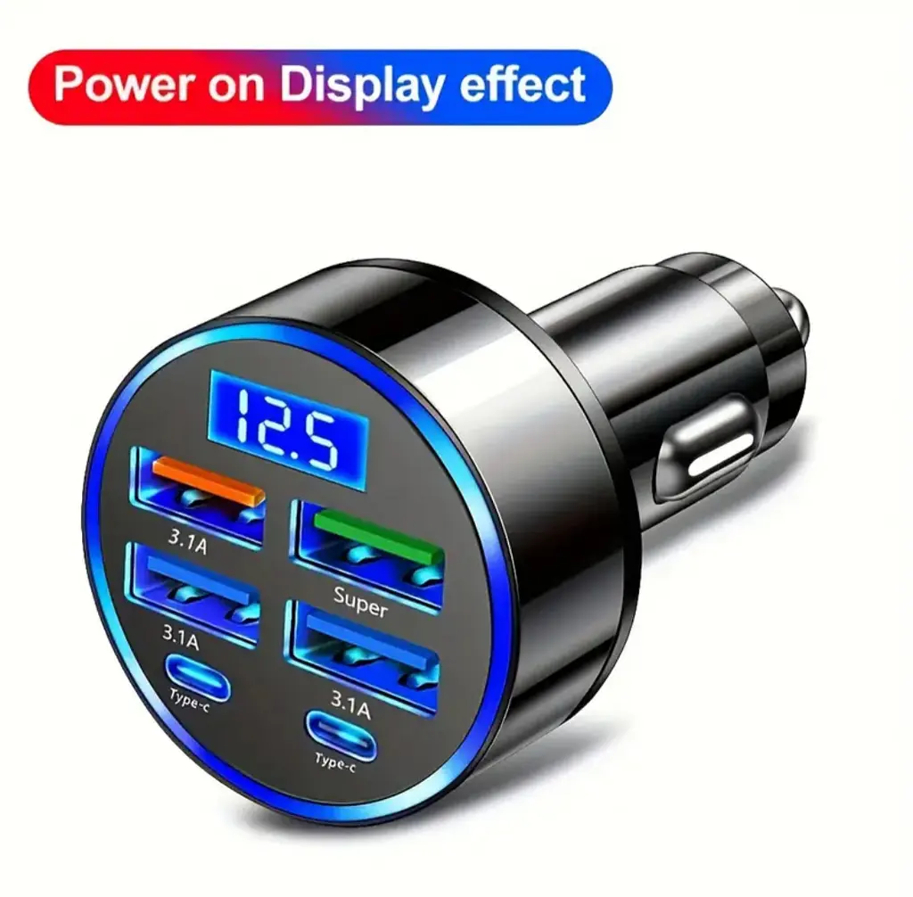 Автомобільний зарядний пристрій USB-C з дисплеєм напруги, 4 USB і 2 PD-порти, QC3.0, Super Fast заряджання - фото 2