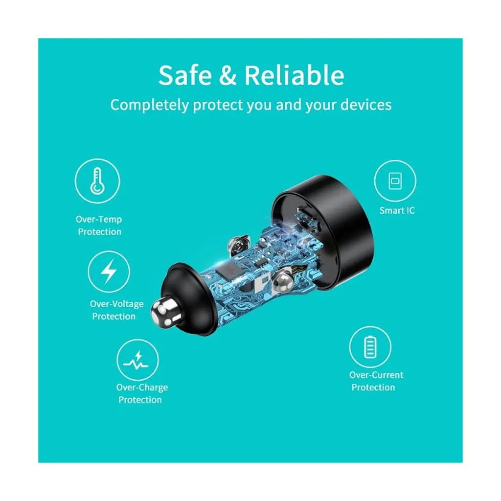Зарядное устройство для Choetech car 2хUSB-C 40W PD black (С0054-BK) - фото 7