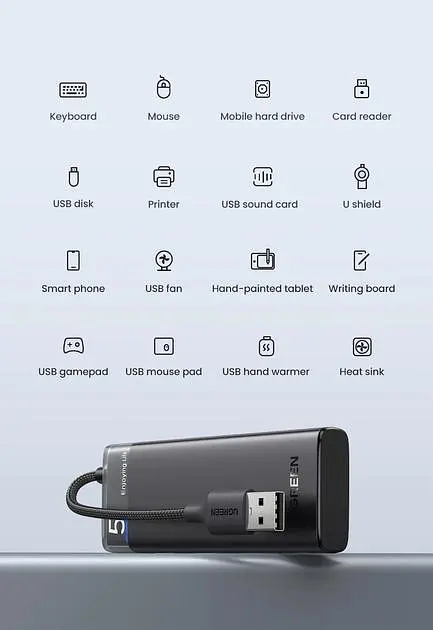 USB хаб Ugreen USB - 4x USB 3.0 + Type-C Додаткове живлення 10W (5V/2A) 0.2м 5 в 1 5 Гбіт/с USB-A Концентратор Док-станція HUB - фото 4
