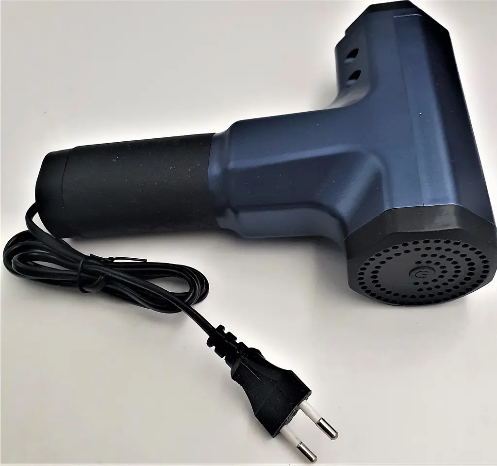 М'язовий масажер для тіла ручний 220V портативний 4 насадки Fascial Gun RF-709 синій - фото 3