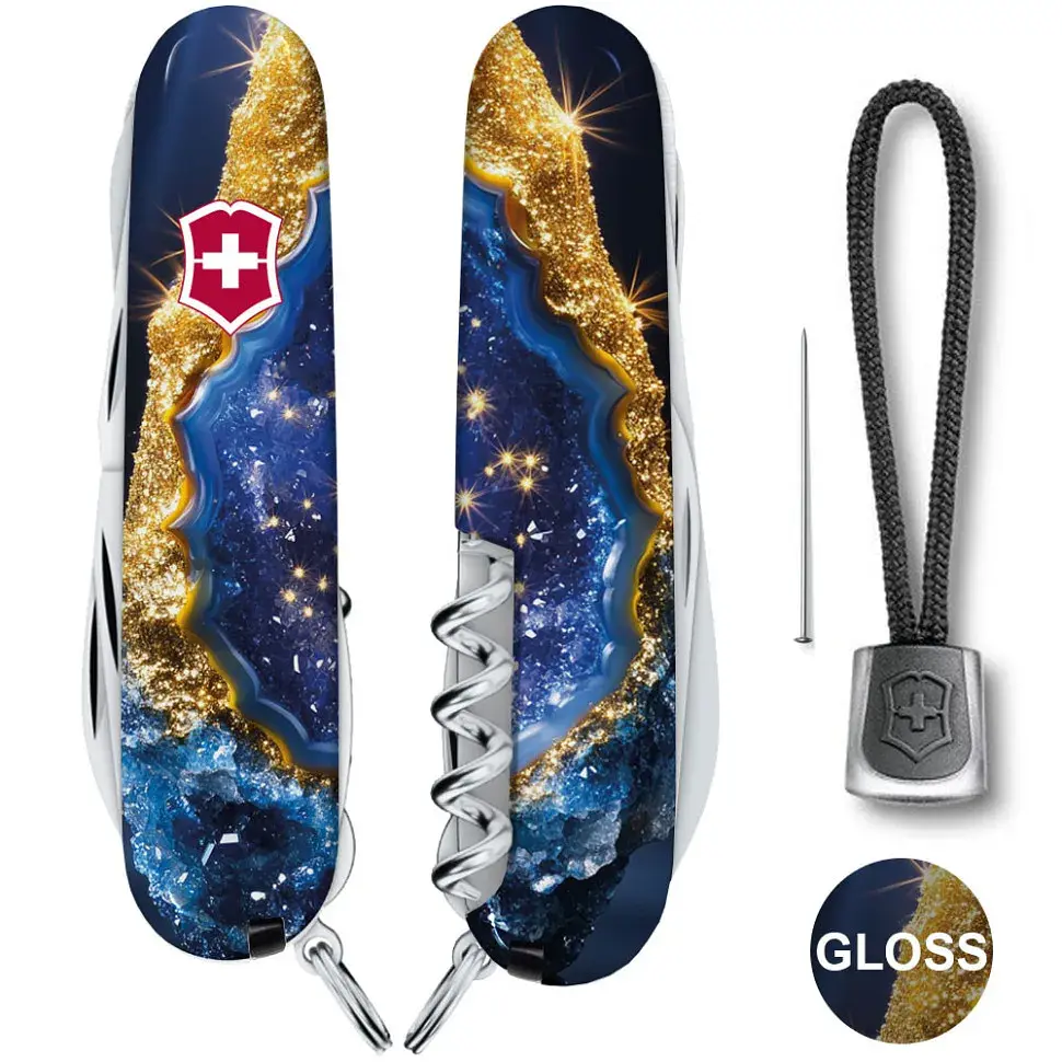 Складаний ніж Victorinox HUNTSMAN DESIGN Золотисто-блакитний кристал - фото 3