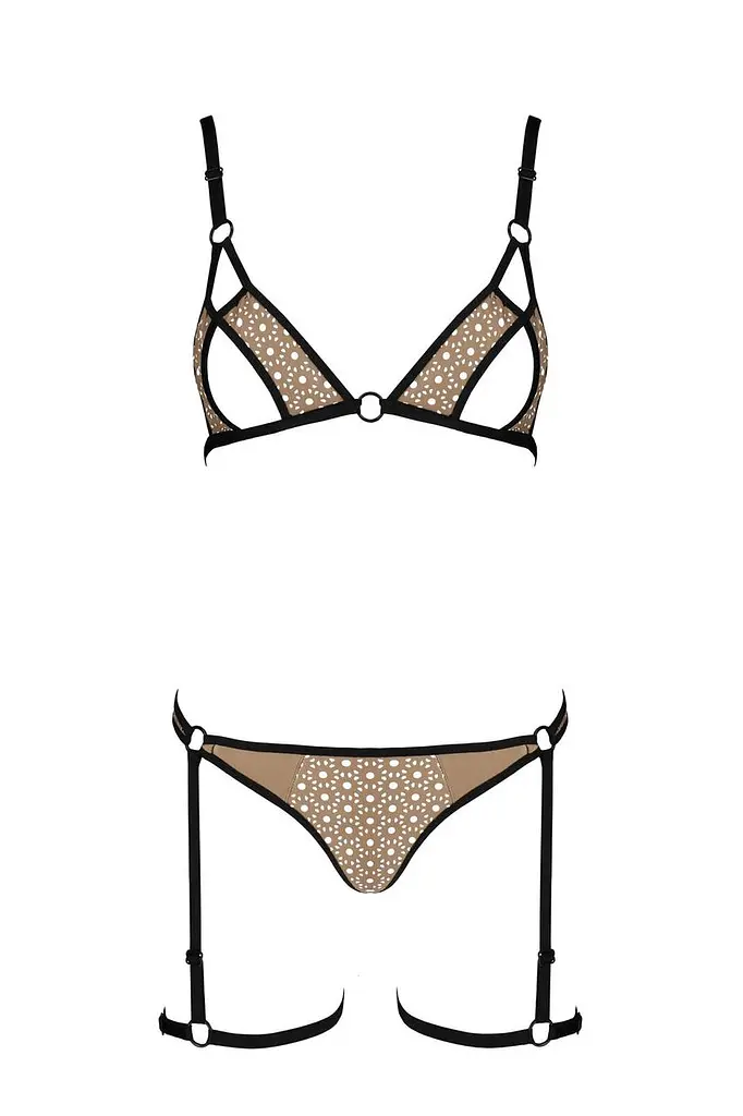 Эротический комплект нижнего белья Passion GABI Set S/M beige трусики с гартерами - фото 3