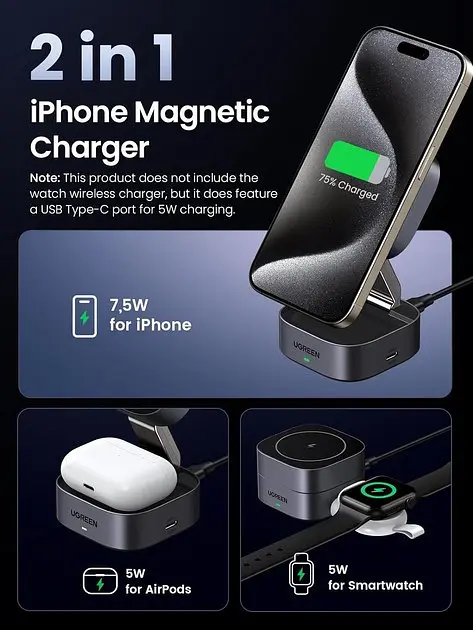 Беспроводная зарядная подставка стенд Ugreen W526 MagSafe Qi 20 Вт (UGR-35278) - фото 7