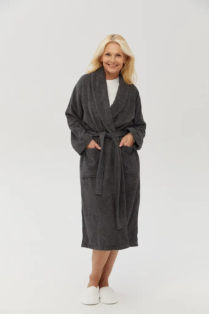 Халат махровый unisex Lotus Home - Basic Line antrasit L - фото 2