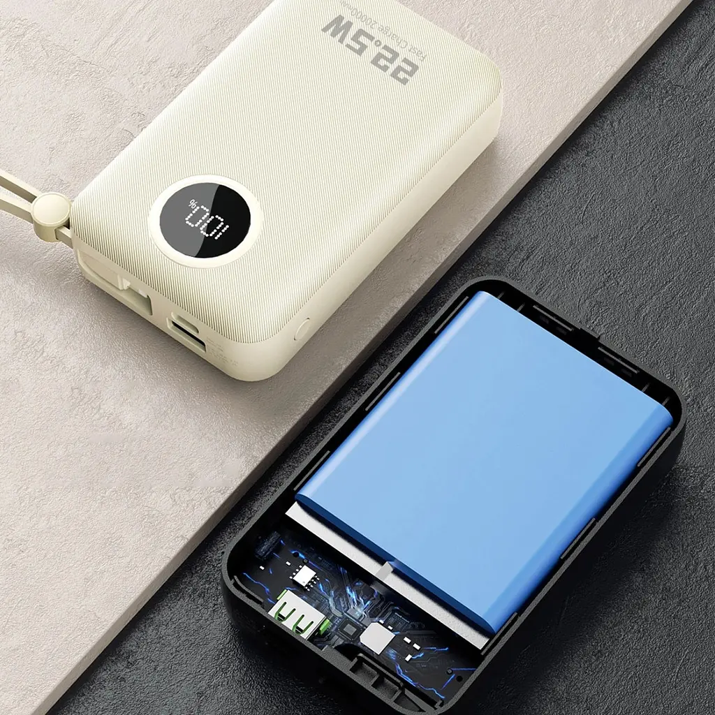 Універсальна мобільна батарея Dudao 20000mAh K14+ 22,5W PD,QC USB-A,USB-C In/Out,with built-in USB-C/Lightning cables Білий - фото 8