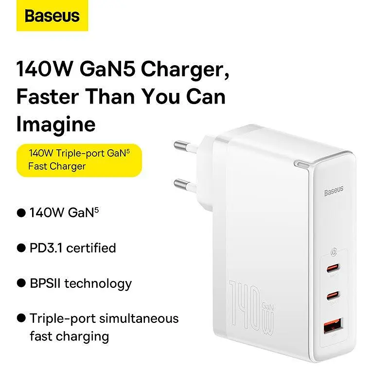 Адаптер - зарядное устройство для Baseus 140W GaN5 Pro Fast Charger + C to C кабель (CCGP100202) - фото 8