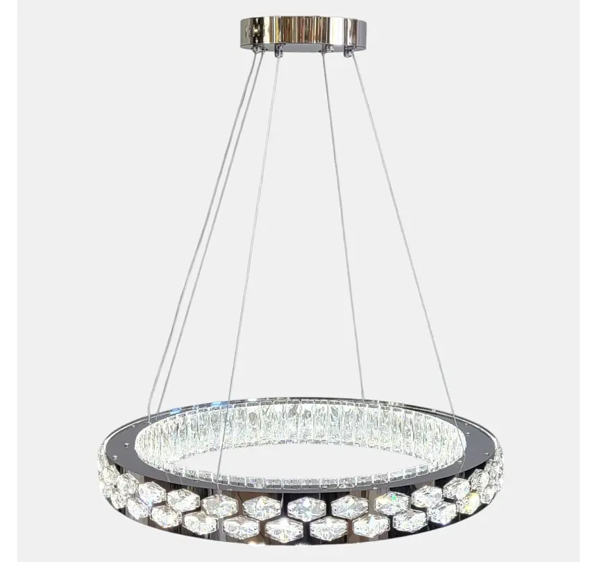 Світлодіодна люстра підвісна Artlight 8220-600CH з круглим кришталевим корпусом в кольорі хром, 89W - фото 5