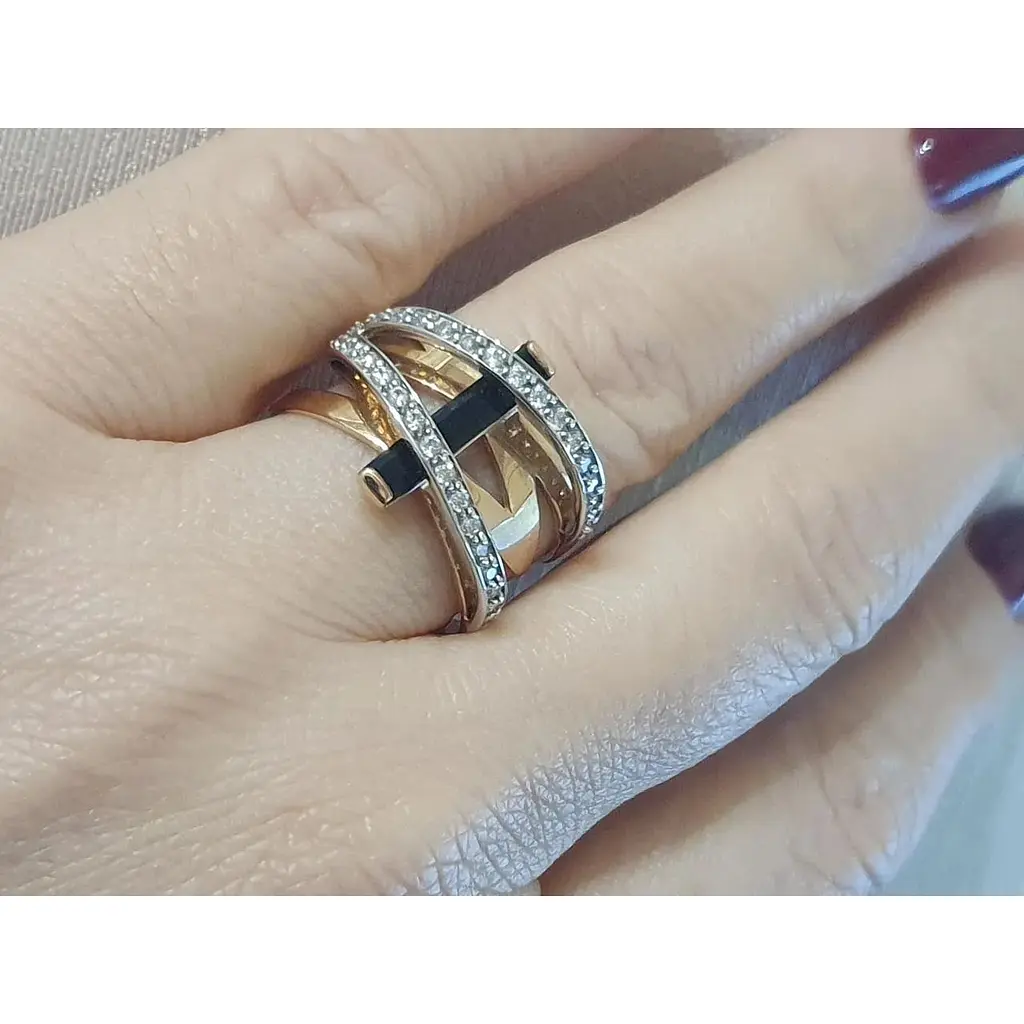 Золотое кольцо Tango с агатом и фианитами. 379602 20,5 - фото 2