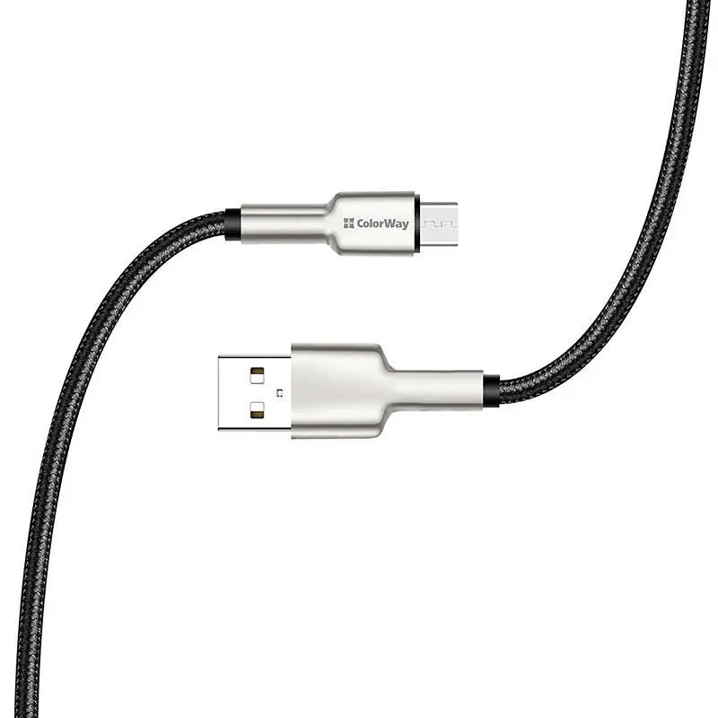 Кабель ColorWay USB - micro USB (M/M), Metal Head, 2.4 А, 1 м, Black (CW-CBUM046-BK) - фото 4