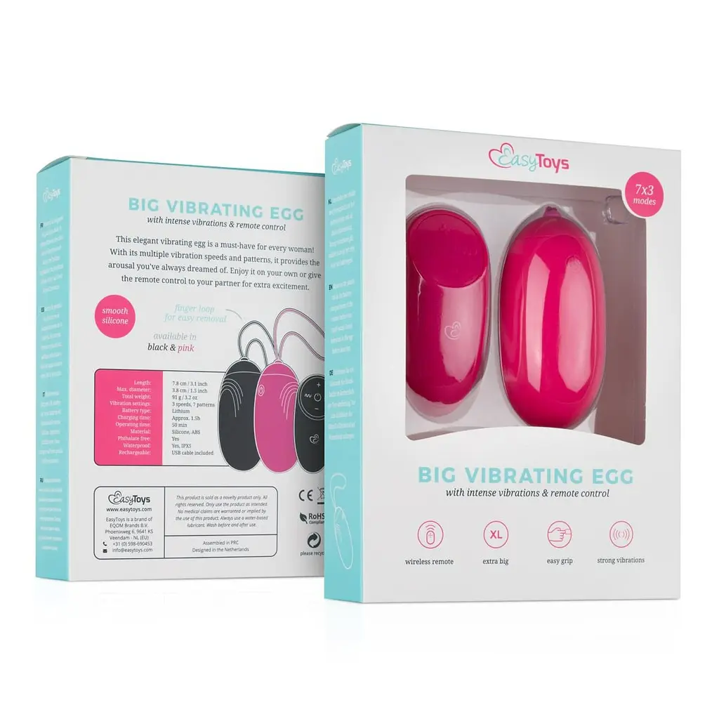 Віброяйце XL Easytoys, з дистанційним пультом, силіконове, рожеве, 8 х 3.8 см - фото 5