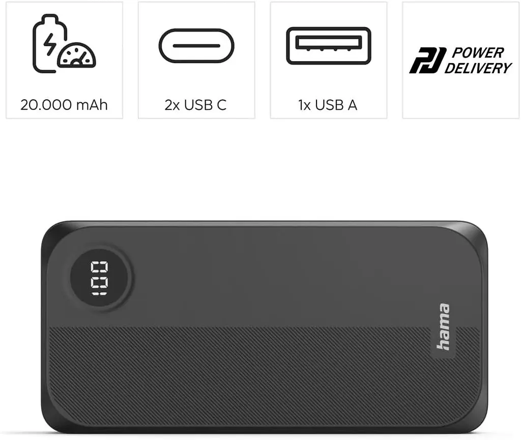 Power Bank Hama 20000mAh 15W 2USB-C/USB-A LED Black (00201755) UA - фото 4