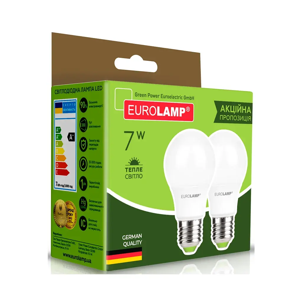 Лампочка Eurolamp LED A60 7W E27 3000K 220V акция 1+1 (MLP-LED-A60-07272(E)) - фото 3