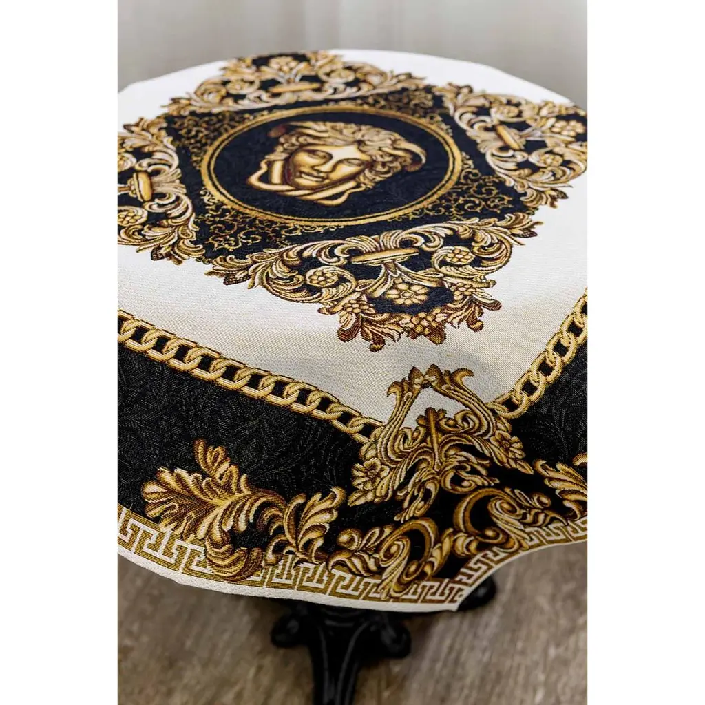 Скатертина Прованс Arte di lusso 140х135 см чорно-біла з золотим (25448) - фото 10