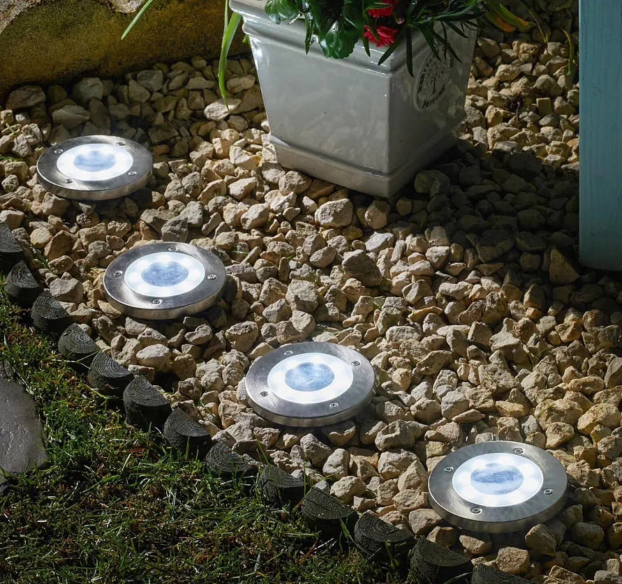Солнечные уличные светильники Solar Disk Lights 4шт. подсветка газона на солнечной батарее садовые фонари - фото 5