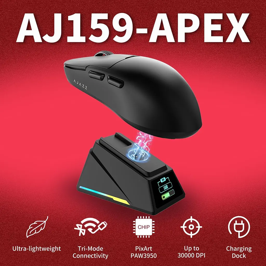 Мишка бездротова AJAZZ AJ159 APEX Миша комп'ютерна із зарядною док-станцією / 2.4G / Bluetooth / USB Black (19579) - фото 6