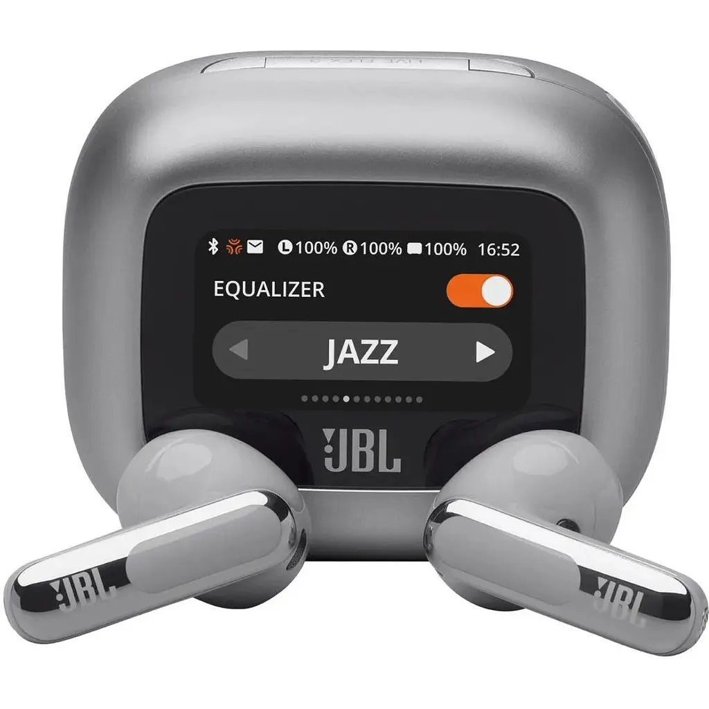 Бездротові навушники JBL Live Flex 3 (JBLLIVEFLEX3SIL) (кейс з дисплеєм) сріблясті - фото 2