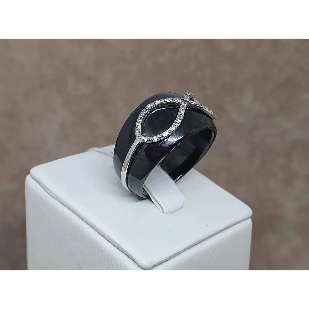 Срібне кільце Aurora з керамікою і фіанітами. С1161Ч 18 - фото 4