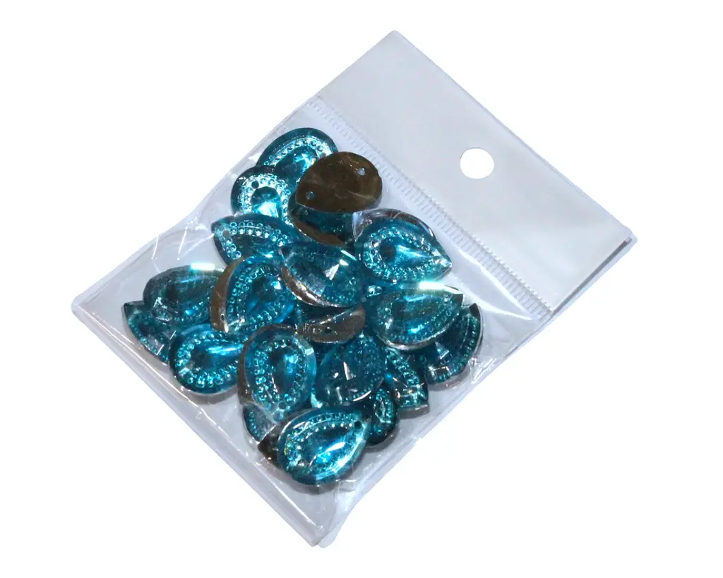 Камені пришивні крапелька точка 12х17 мм 30 шт блакитні