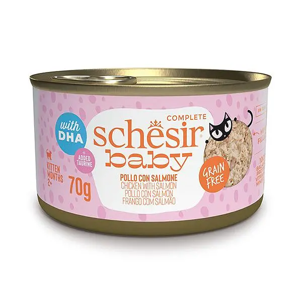 Вологий корм для кошенят Schesir Ваву Chicken With Salmon Шезір курка з лососем у бульйоні натуральні консерви банка 70 г (111159)