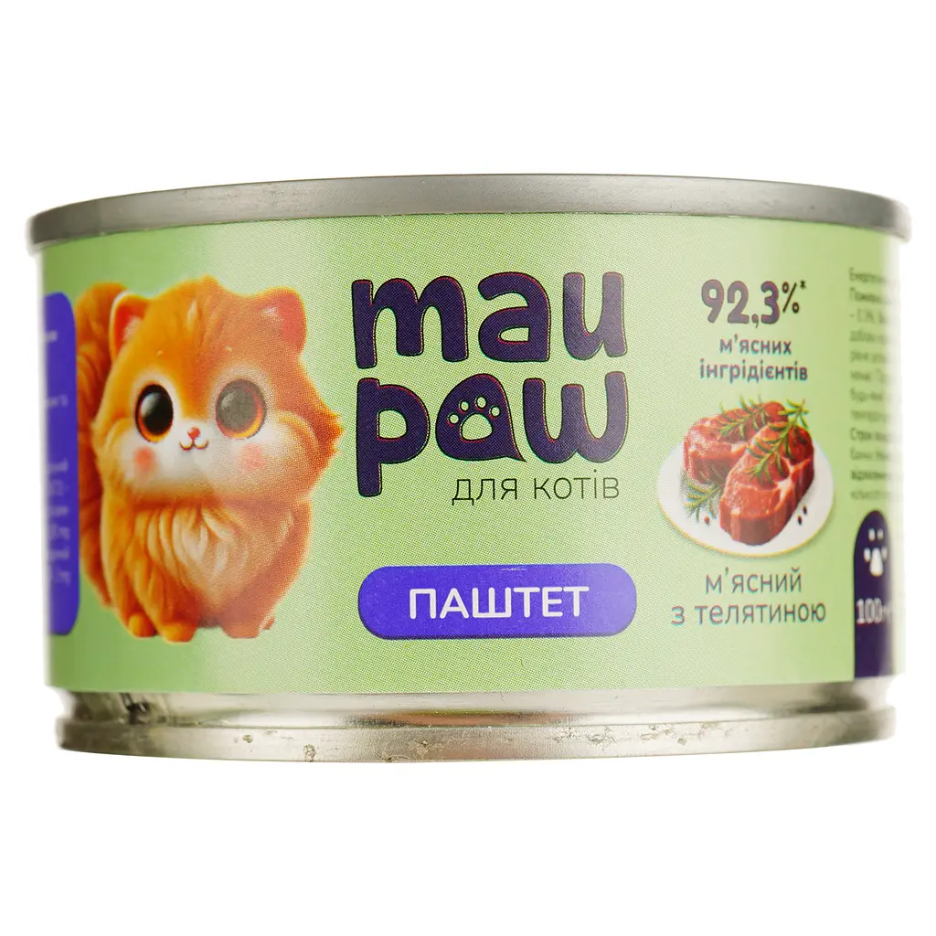 Набор влажного корма для кошек MAU PAW Паштет мясной с телятиной консервированный 5 шт. х 100 г + подарок Влажный корм для взрослых кошек MAU PAW Паштет мясной с консервированной рыбой 1 шт. х 100 г - фото 2