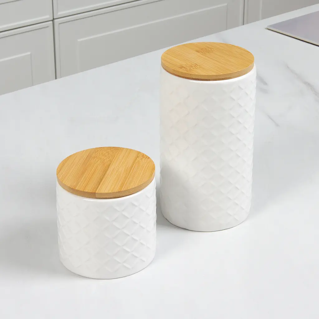 Ємність для зберігання МВМ My Home, 1100 мл, біла (KP-18 L WHITE/WOOD) - фото 2