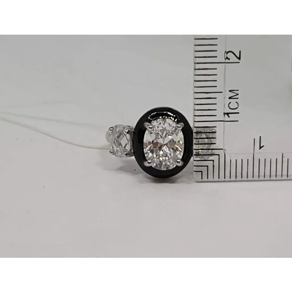 Срібне кільце Діама з фіанітами та емаллю. Артикул 11011941495 17,5 - фото 4