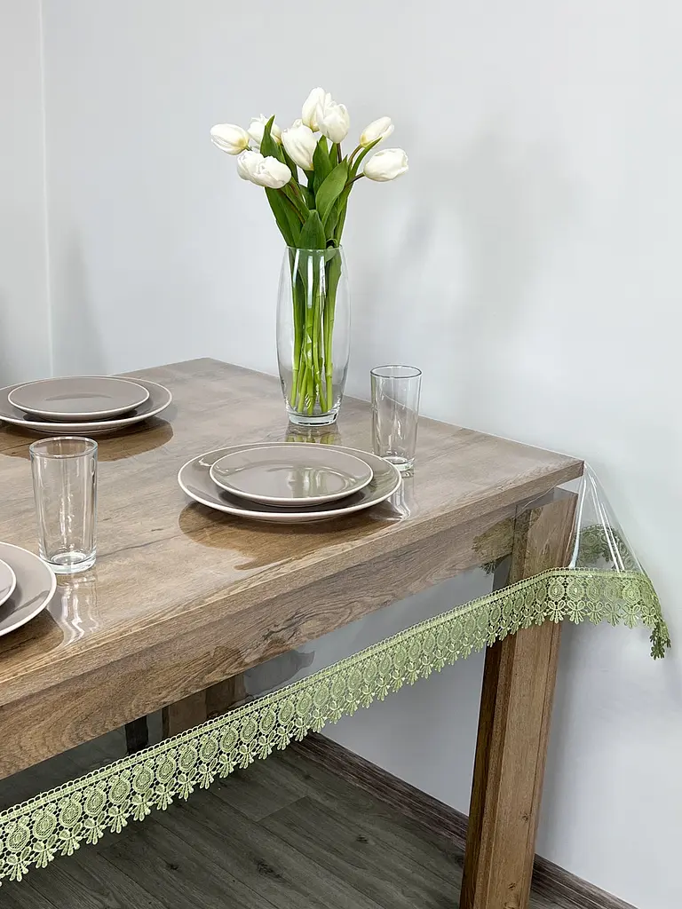 Силиконовая скатерть с оливковым кружевом Арфа 7 см 370х110 см - фото 3