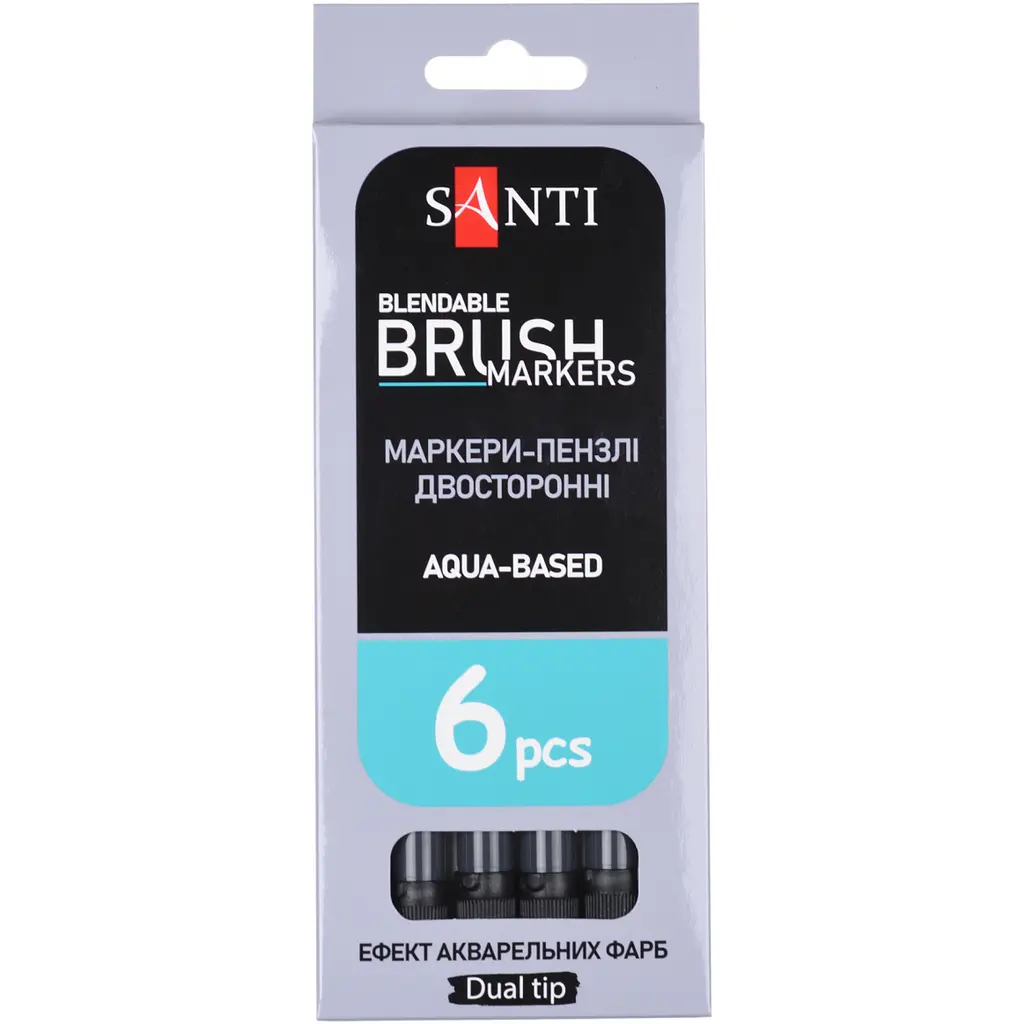 Маркер акварельний Santi Brush Marker SWB-32 чорний двосторонній 6 шт. (391088) - фото 4