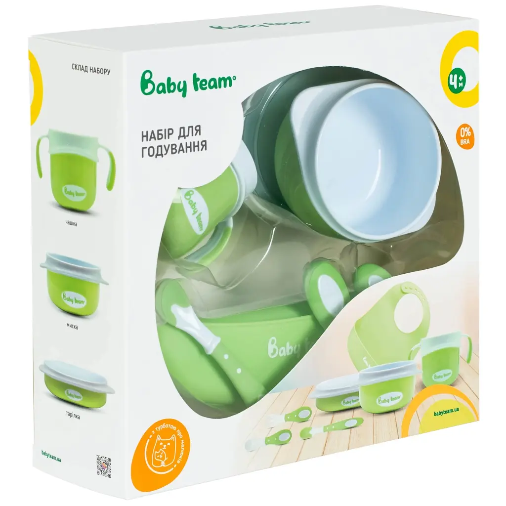 Набір дитячого посуду Baby Team 7 ед. біло-зелений (6090_зелений) - фото 4