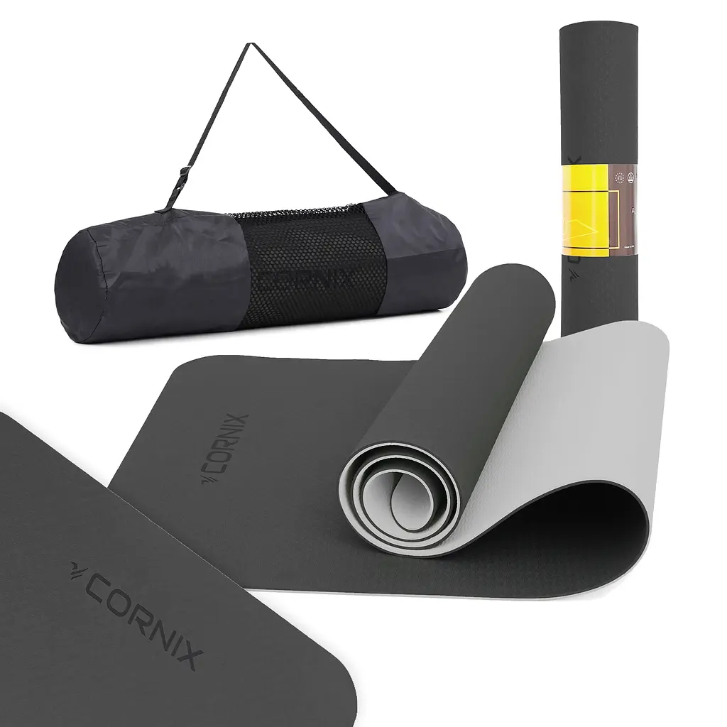 Килимок спортивний Cornix TPE 183 x 61 x 0.6 см для йоги та фітнесу XR-0349 Black/Grey - фото 2