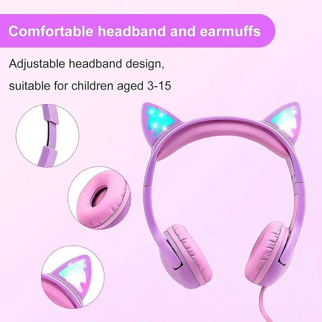 Дитячі навушники Light Up Cat Ear для iPad Fire Tablet Kindle 85 дБ - фото 3