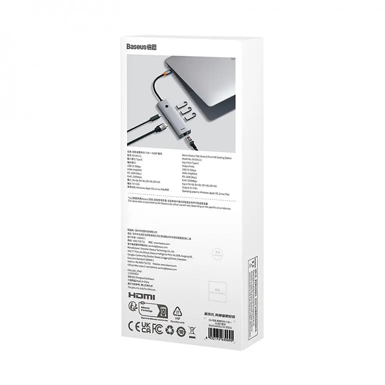 Мультиадаптер хаб Baseus Flite 6-Port Type-C to HDMI4K 3xUsb 3.0 RJ45 (B00052807813-00) - фото 8