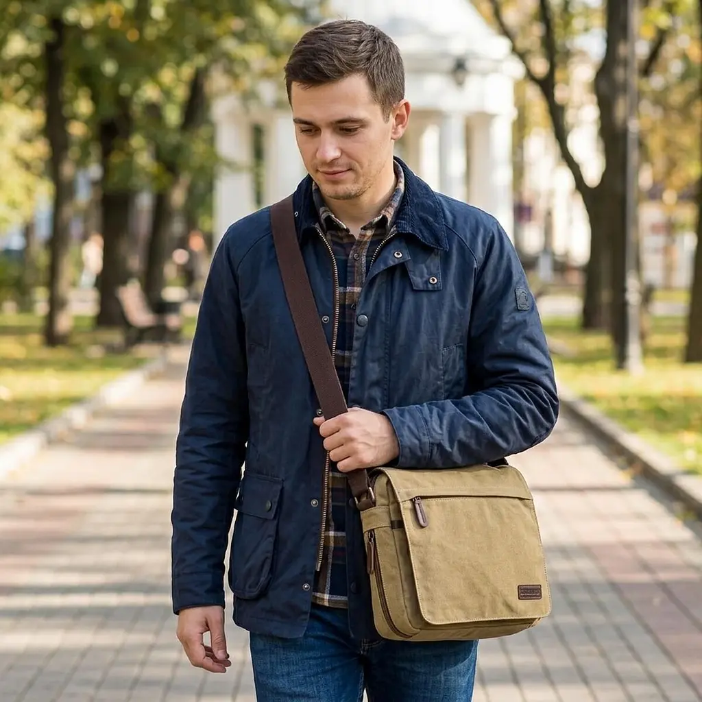 Текстильна сумка для ноутбука 13 дюймів через плече 20188 Vintage хакі - фото 2