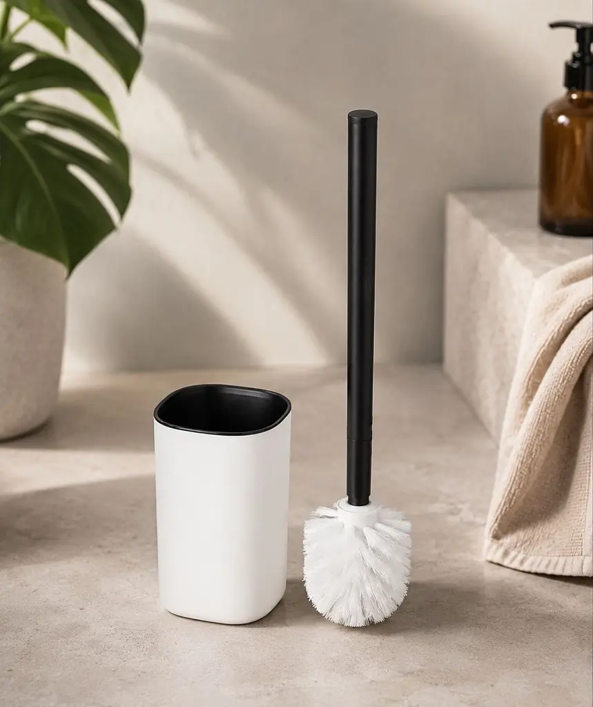 Йоржик для унітаза IKEA, зі змінною щіткою, пластиковий, 37×10 см, білий / чорний - фото 3