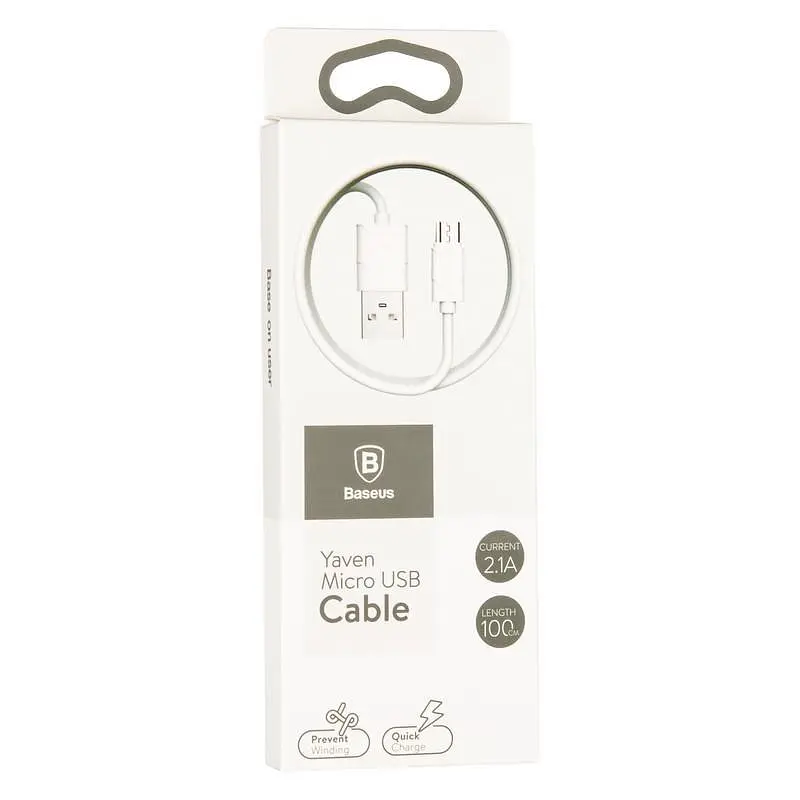 Кабель Baseus Yaven Cable USB to MicroUSB 2A 1m CAMUN-02 White - фото 2