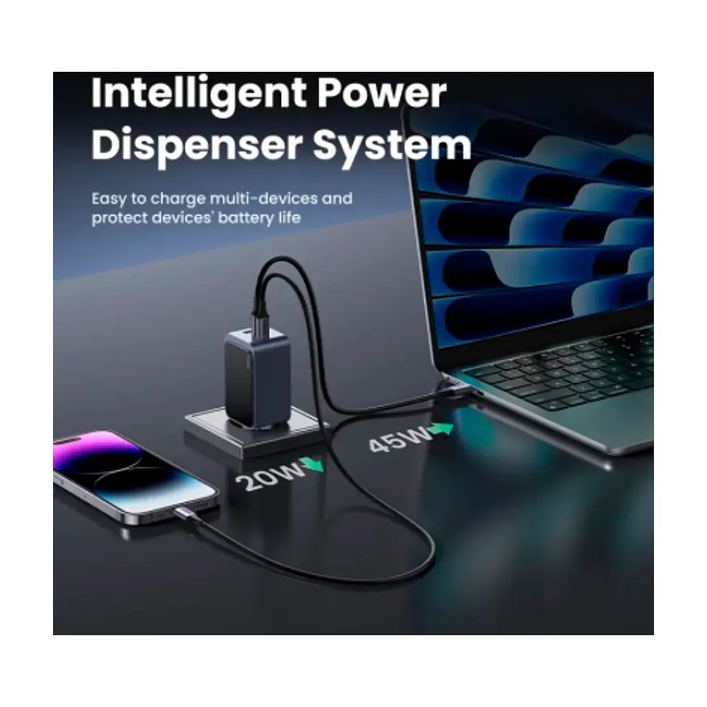 Зарядний пристрій Ugreen 3xUSB 65W (2xUSB-C+USB-A) Gan Nexode Fast Charger Grey X553 (35042) - фото 2