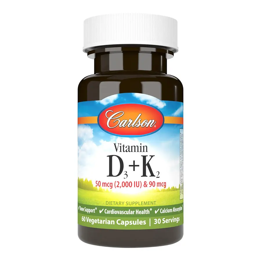 Вітаміни та мінерали Carlson Labs Vitamin D3 + K2, 60 вегакапсул