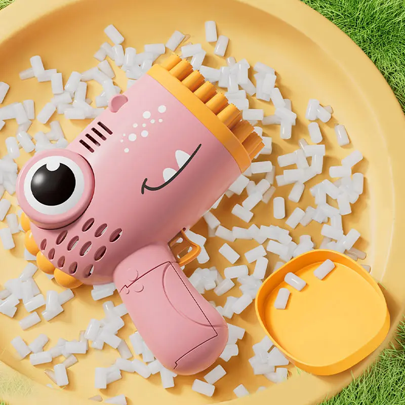 Пистолет для мыльных пузырей Dinosaur Bubble Gun с насадкой на 40 отверстий 50ml Pink - фото 4