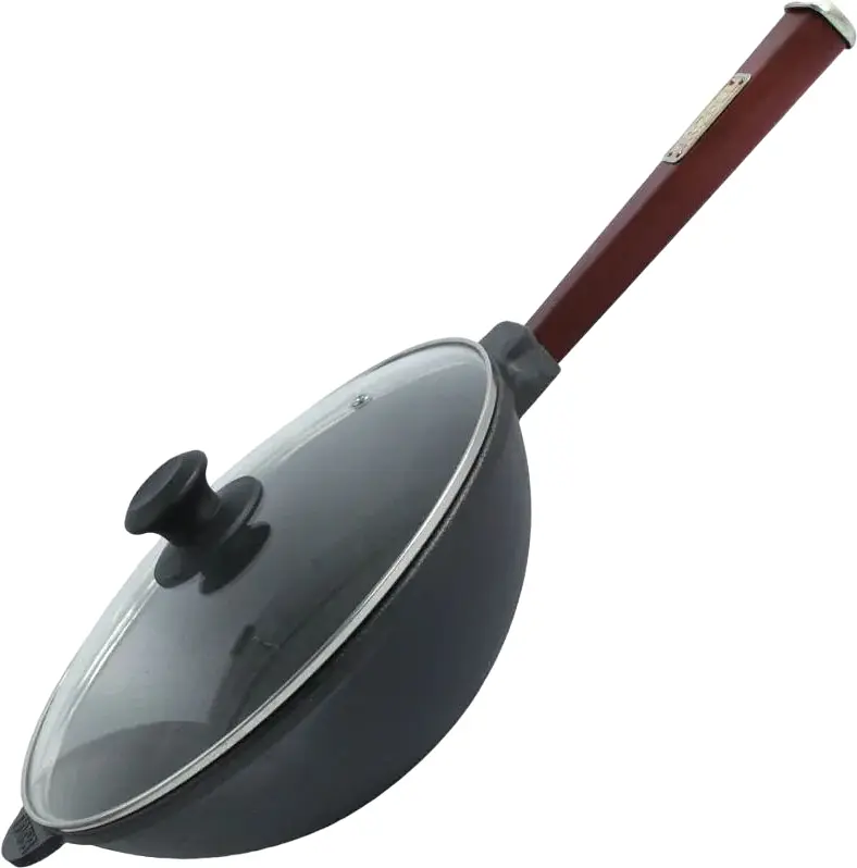 Сковорода Brizoll Wok чавунна зі скляною кришкою 24 см (W24HP2-6) - фото 4