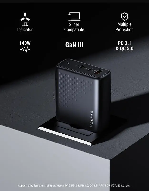 Зарядное устройство адаптер питания Voltme 140W GaN V1152 черный (вилка EU) - фото 4