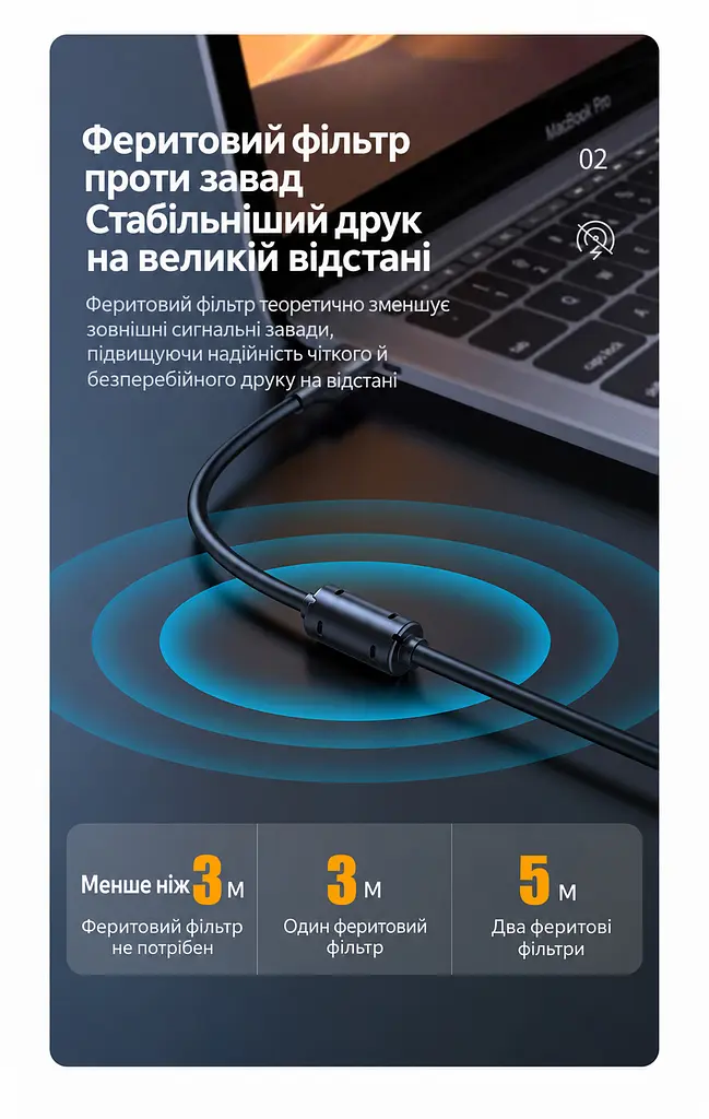 Кабель для принтера UGREEN US135 USB 2.0 USB-A - USB-B 3 м чорний (10351) - фото 2