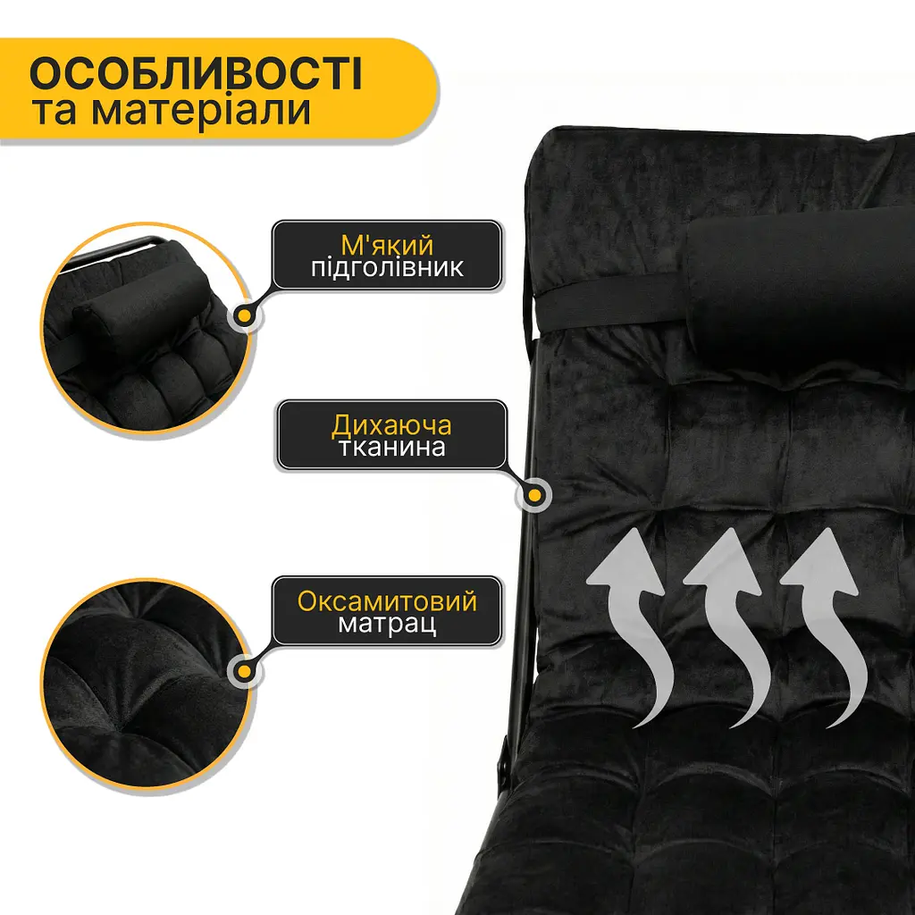 Розкладне ліжко (розкладачка) з оксамитовим матрацом і подушкою LEOBRO Black (LB-FB-A3-BLK) - фото 4