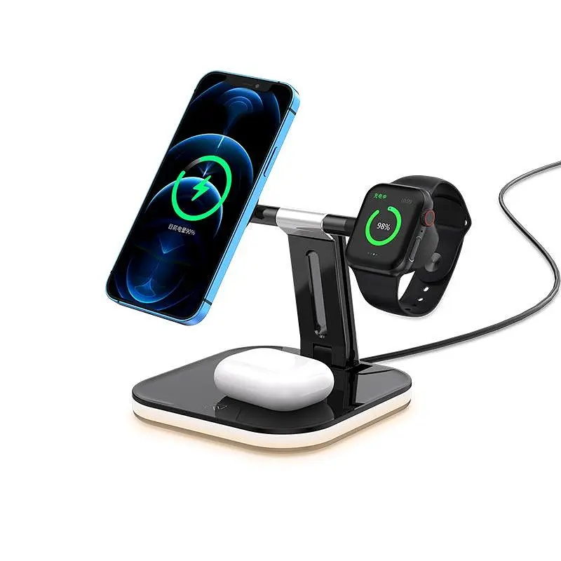 Бездротова зарядна підставка 3-in-1 LED Magnetic wireless charger JYD-WC101 чорна - фото 2