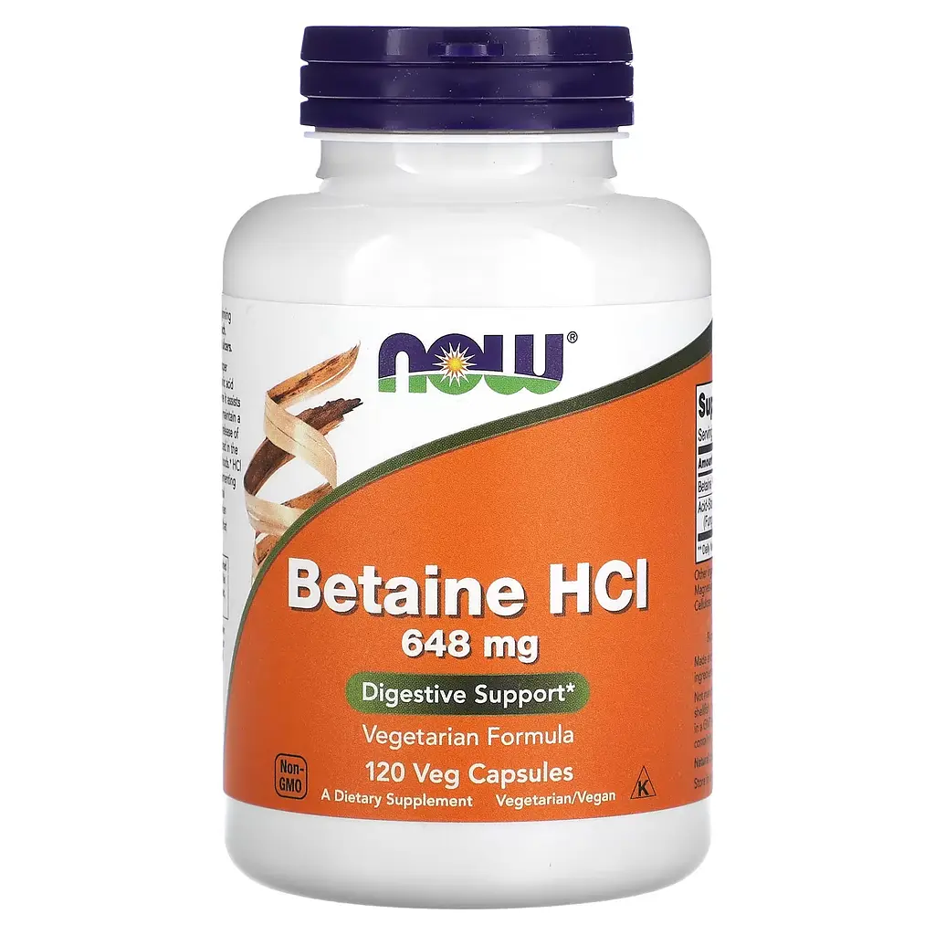 Бетаїн Гідрохлорид Betaine HCL 648 мг - 120 вег. капсул