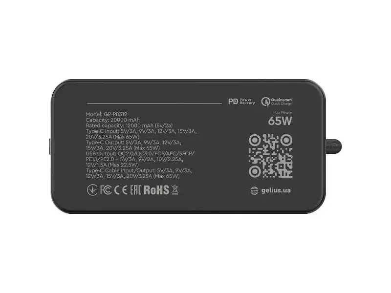 Зовнішній акумулятор (Power Bank) Gelius Veyron GP-PB312 20000mAh 65W(QC/PD) Black - фото 7